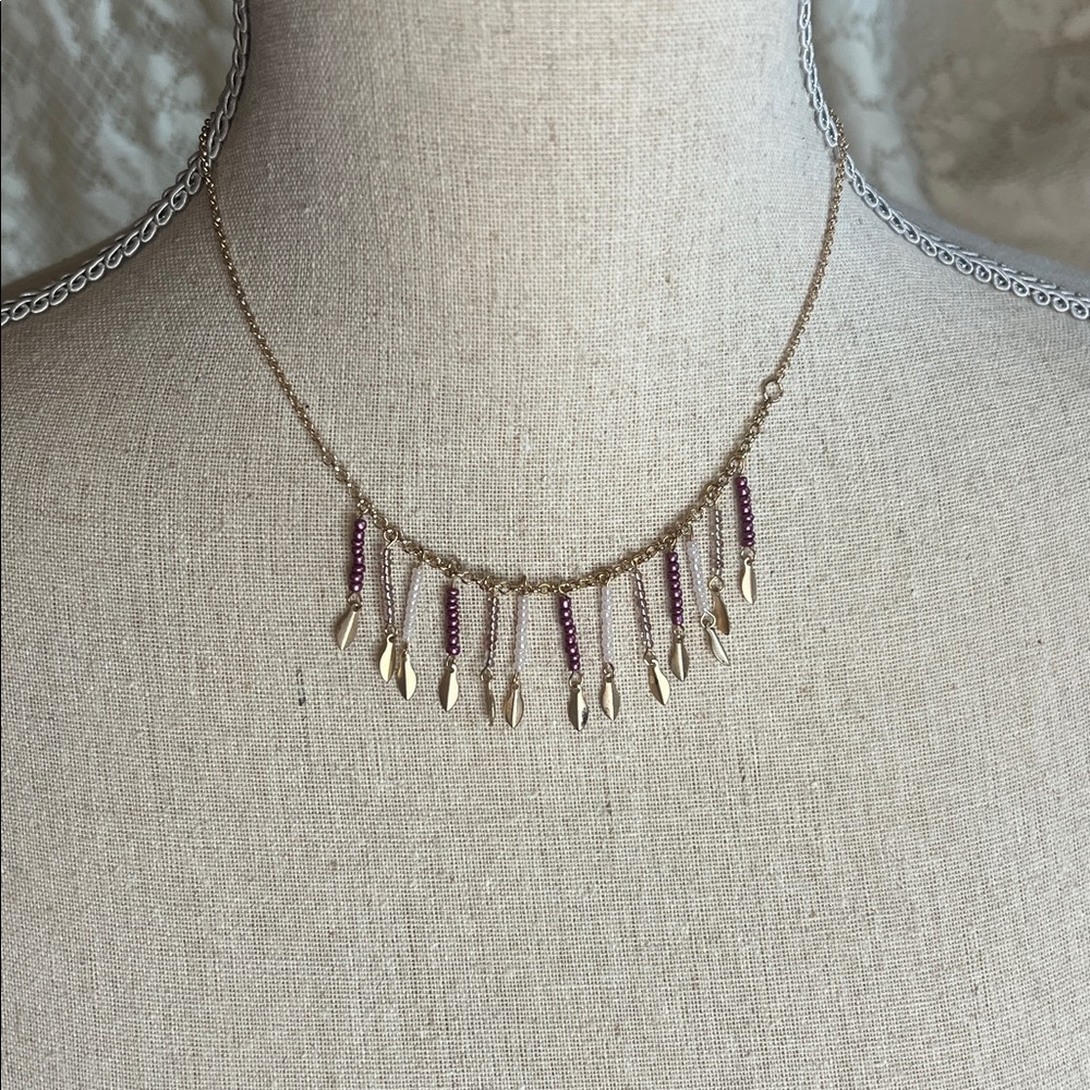 Lauren Conrad Gold and Purple Beaded Necklace